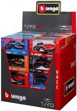 Bburago 1:43 Formula 1 retail display box shown with assorted boxed model cars