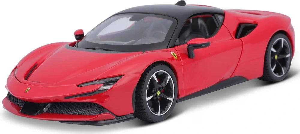 Bburago Ferrari SF90 Stradale red model in front three quarter view