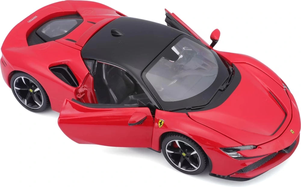 Bburago Ferrari SF90 Stradale high front three quarter view with driver door open
