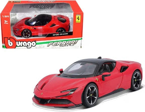Bburago Ferrari SF90 Stradale red model displayed with Ferrari Race & Play packaging