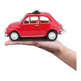 Bburago Fiat 500L 1968 red model resting on a hand for size reference