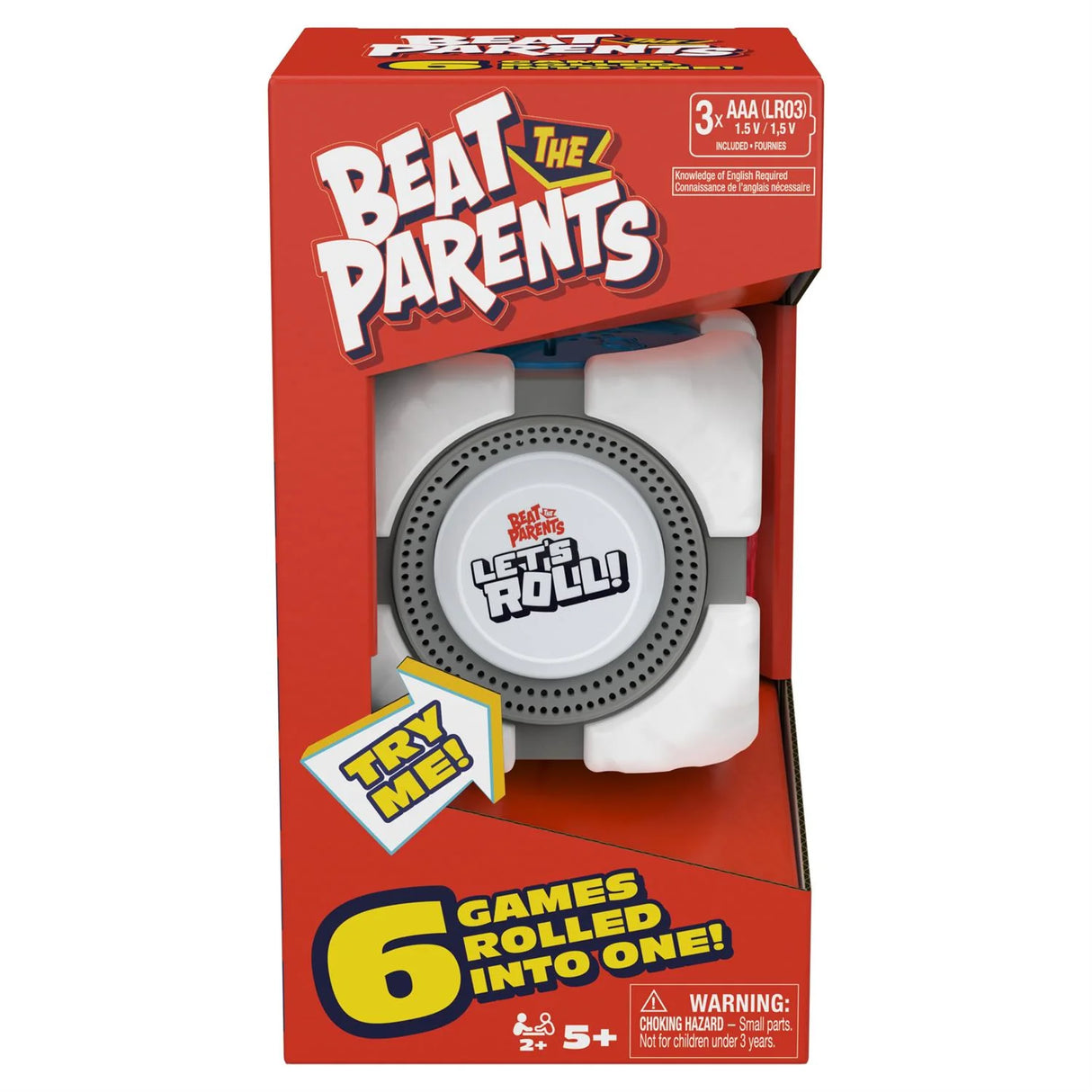 Beat the Parents Let’s Roll Game box showing electronic cube and red packaging with Try Me label