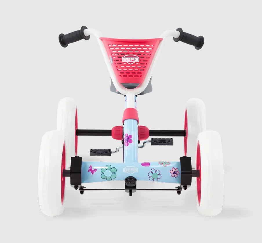 BERG Buzzy Bloom front view with white EVA wheels and red basket – Ireland