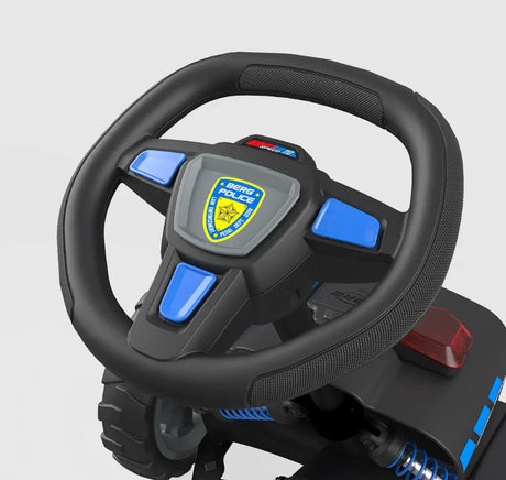 BERG Buzzy Police steering wheel close-up with police badge and buttons – Ireland