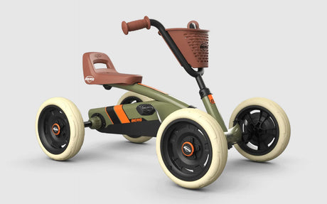 BERG Buzzy Retro Green pedal kart with basket and white tyres – Ireland