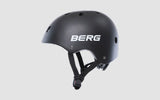 Black BERG helmet angled view with visible ventilation holes and BERG logo on shell – Ireland