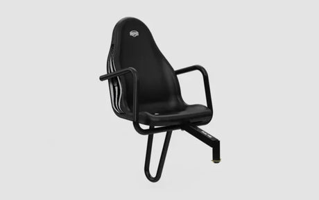 Angled side view of BERG Passenger Seat XL in black with armrests and mount – Ireland