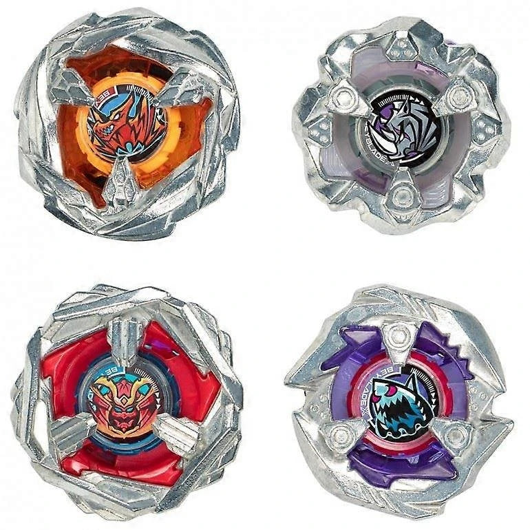 Beyblade X Booster Single Top Assortment close-up of all four top designs showing blade and bit detail