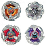 Beyblade X Booster Single Top Assortment close-up of all four top designs showing blade and bit detail
