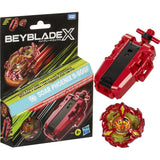 Beyblade X Soar Phoenix 9-60GF Deluxe String Launcher Set showing the retail packaging, red string launcher and red and gold spinning top on a white background.