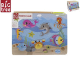 Front of the Big Tree Fishing Game packaging with colourful underwater animal puzzle board