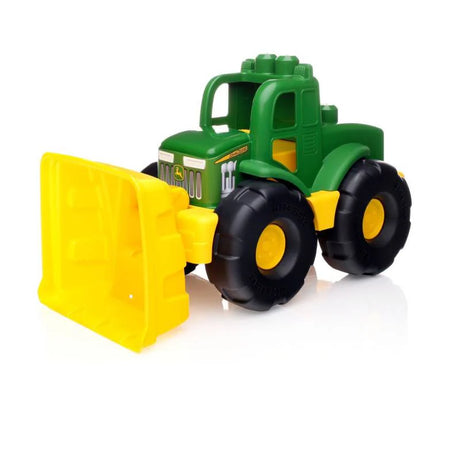 Blocks Kingdom Giant Farm Tractor with Bricks in green and yellow with the front loader attached and black wheels
