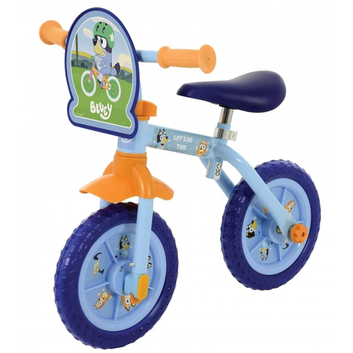 Close up of the Bluey 2 in 1 training bike front section