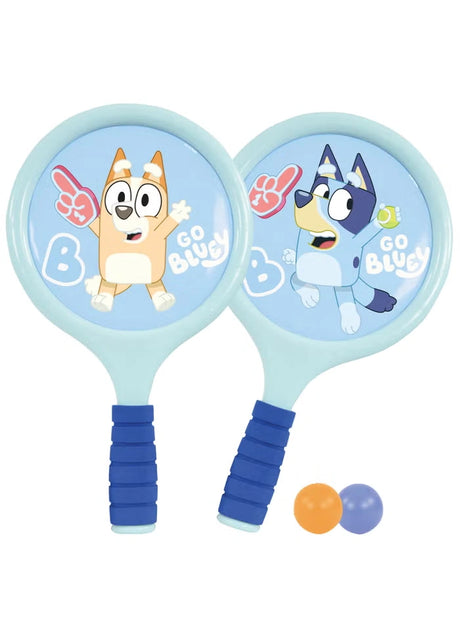 Bluey 4 in 1 Bumper Box of Garden Games pop and catch set showing two paddles and two balls