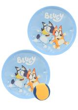Bluey 4 in 1 Bumper Box of Garden Games sticky catch set showing two round catch pads and one yellow ball