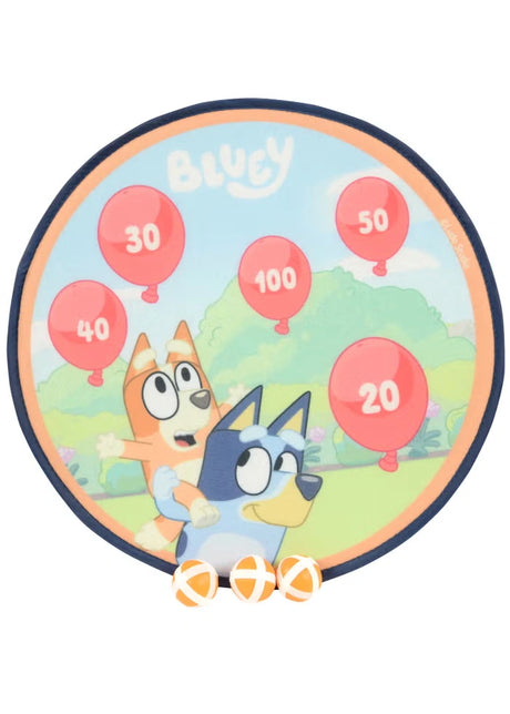 Bluey 4 in 1 Bumper Box of Garden Games target game showing a round target board and three suction dart balls