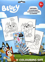 Bluey Colouring Set packaging with colouring pages, six crayons and a Bluey sticker sheet