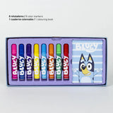 Bluey Colouring Stationery Briefcase Set with eight coloured markers and mini Bluey colouring book