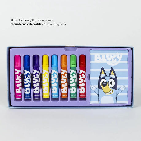 Bluey Colouring Stationery Briefcase Set with eight coloured markers and mini Bluey colouring book