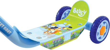 Close-up of Bluey Deluxe Tri Scooter deck with Bluey characters in Ireland