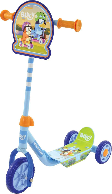 Side angle view of Bluey Deluxe Tri Scooter showing three-wheel design in Ireland