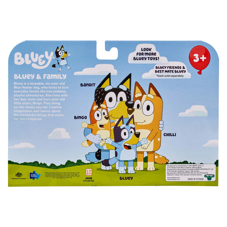 Back of Bluey & Friends 4 Pack packaging with Bluey family illustration Ireland