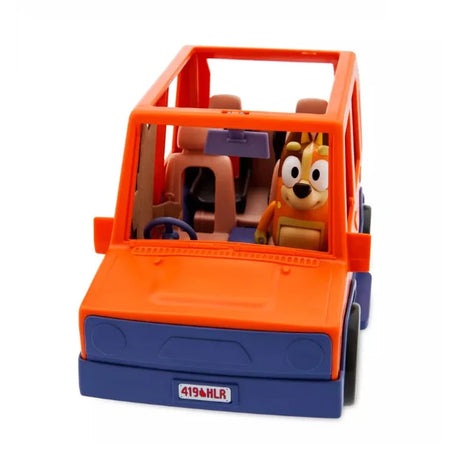 Front view of Bluey 4WD vehicle toy with Chilli figure driving – Ireland