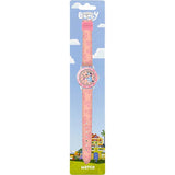Bluey Pink Time Teacher Watch displayed on official Bluey retail packaging with pink strap and character dial