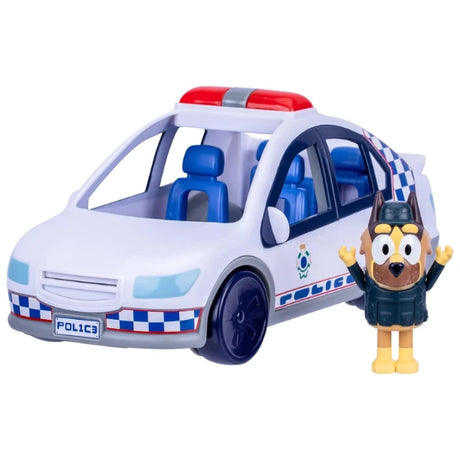 Bluey Police Car toy with Bluey Policeman figure beside the vehicle