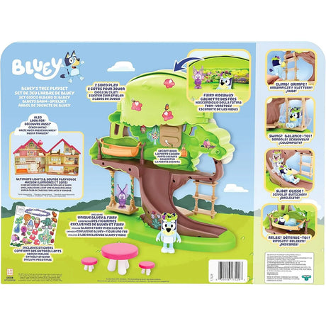 Back of Bluey's Tree Playset packaging showing features and accessories – Ireland