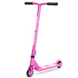 A pink Boldcube stunt scooter with a black T bar, black grips, and pink wheels.