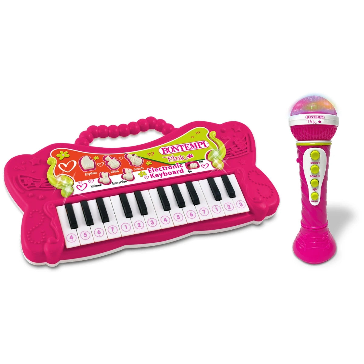 Bontempi 24 Key Electronic Keyboard with pink handheld microphone