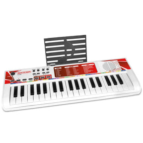 Bontempi 37 key electronic keyboard showing keys, controls and music stand