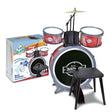 Bontempi 4 Piece Drum Set displayed beside its retail box with stool and cymbal included