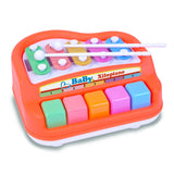 Bontempi Baby Xylopiano with five coloured piano keys, five xylophone bars and two white playing sticks