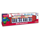 Boxed Bontempi Mini Keyboard showing 24 keys, demo song buttons, and musical graphics on packaging.