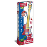 Front of Bontempi Electronic Rock Guitar toy box showing red guitar, demo songs, and rhythm features