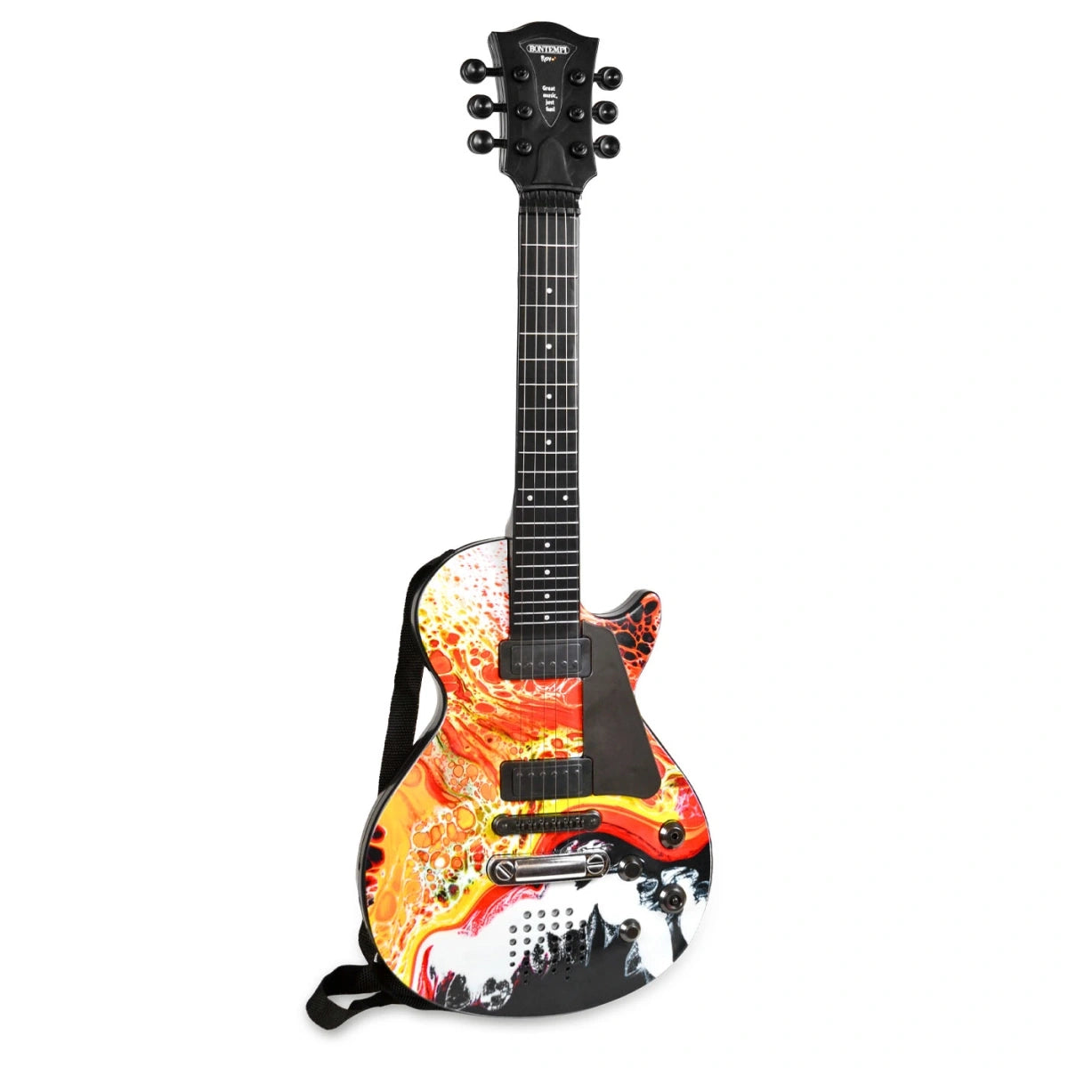 Bontempi Electronic Rock Guitar front view with black shoulder strap