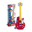 Bontempi Electronic Rock Guitar toy displayed beside its colourful retail packaging with strap and feature icons visible