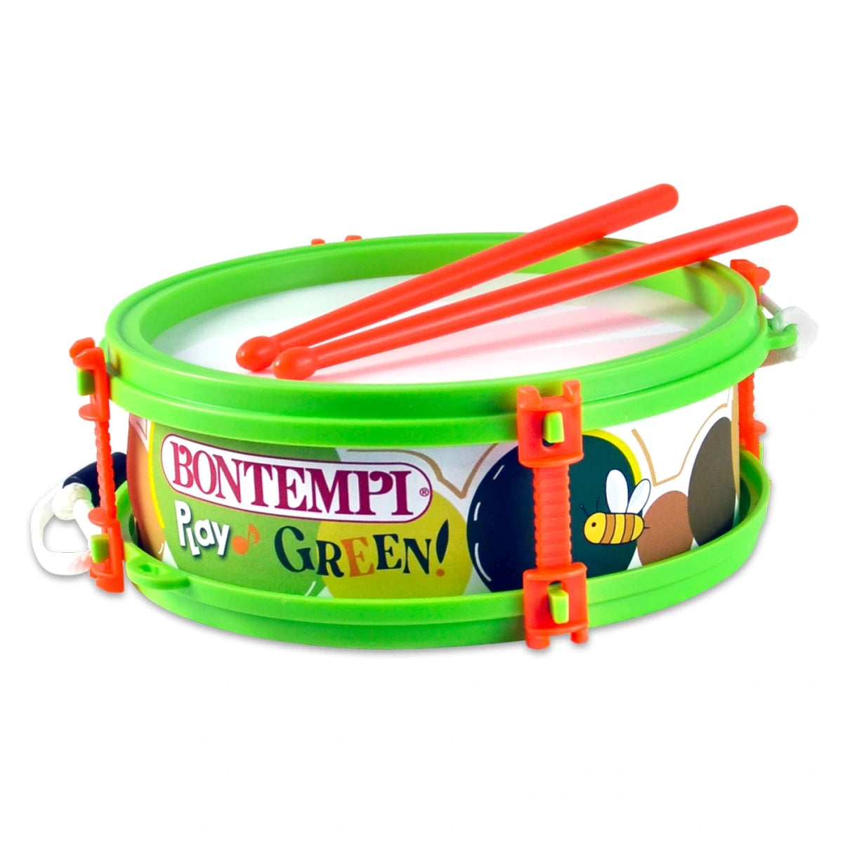 Bontempi Green Marching Drum with two red drumsticks