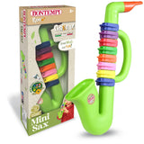 Bontempi Green Saxophone displayed beside Mini Sax retail box