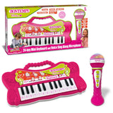 Bontempi 24 Key Electronic Keyboard and pink microphone displayed with retail box