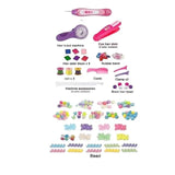 Complete contents of the Braided 3-in-1 hair styling set showing braider, dye stick, comb, clamps, beads and colourful hair coils on white background.