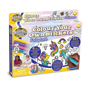 Brainstorm Colour Your Own Stickers Fairytale retail box with fairies, unicorns and colouring pens shown on the front