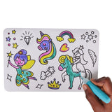 Brainstorm Colour Your Own Stickers Fairytale sheet with unicorns, fairy, crown and rainbow being coloured