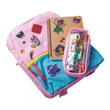 Brainstorm Colour Your Own Stickers Fairytale stickers decorating a pink bag, notebook and pencil case