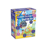 Front view of Brainstorm Create Crazy Bubbles packaging displaying bubble experiments and children playing with bubbles