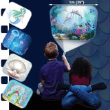 Two children using the Brainstorm Mermaid Torch and Projector to display an underwater dolphin scene