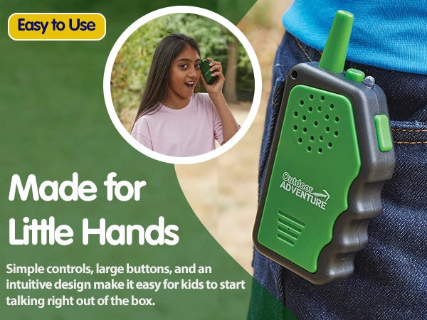 Brainstorm Outdoor Adventure Walkie Talkie attached to a pocket with carry clip