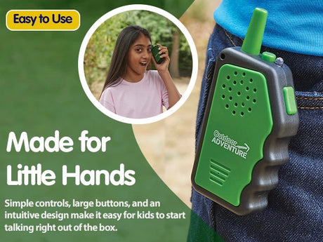Brainstorm Outdoor Adventure Walkie Talkie attached to a pocket with carry clip